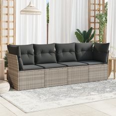 Salon de jardin 4 pcs avec coussins gris clair résine tressée