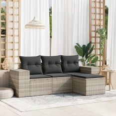 Salon de jardin 4 pcs avec coussins gris clair résine tressée