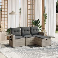 Salon de jardin 4 pcs avec coussins gris clair résine tressée