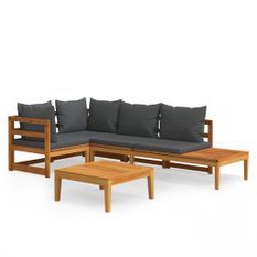 Salon de jardin 4 pcs avec coussins gris foncé Bois d'acacia
