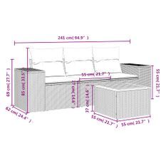 Salon de jardin 4 pcs avec coussins gris résine tressée