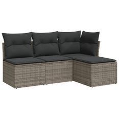 Salon de jardin 4 pcs avec coussins gris résine tressée