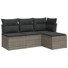 Salon de jardin 4 pcs avec coussins gris résine tressée