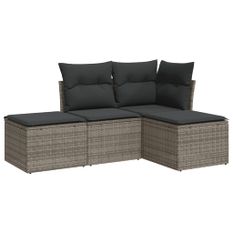 Salon de jardin 4 pcs avec coussins gris résine tressée