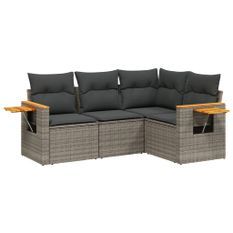 Salon de jardin 4 pcs avec coussins gris résine tressée