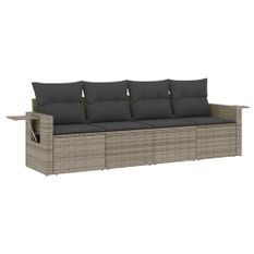 Salon de jardin 4 pcs avec coussins gris résine tressée