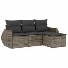 Salon de jardin 4 pcs avec coussins gris résine tressée