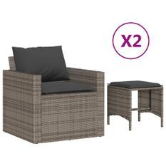 Salon de jardin 4 pcs avec coussins gris résine tressée