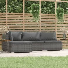 Salon de jardin 4 pcs avec coussins Gris Résine tressée