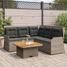 Salon de jardin 4 pcs avec coussins Gris Résine tressée