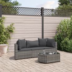 Salon de jardin 4 pcs avec coussins gris résine tressée