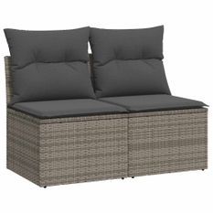 Salon de jardin 4 pcs avec coussins gris résine tressée acacia