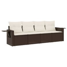 Salon de jardin 4 pcs avec coussins marron résine tressée