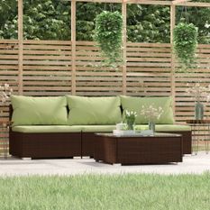 Salon de jardin 4 pcs avec coussins Marron Résine tressée
