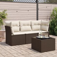 Salon de jardin 4 pcs avec coussins marron résine tressée