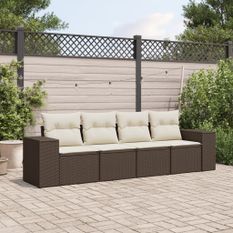 Salon de jardin 4 pcs avec coussins marron résine tressée