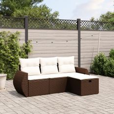 Salon de jardin 4 pcs avec coussins marron résine tressée