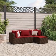 Salon de jardin 4 pcs avec coussins Marron Résine tressée