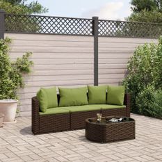 Salon de jardin 4 pcs avec coussins marron résine tressée