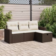 Salon de jardin 4 pcs avec coussins marron résine tressée