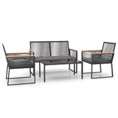 Salon de jardin 4 pcs avec coussins Noir Acier