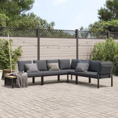 Salon de jardin 4 pcs avec coussins noir aluminium