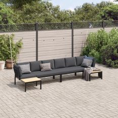 Salon de jardin 4 pcs avec coussins noir aluminium