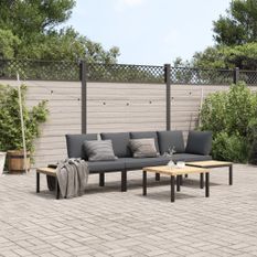 Salon de jardin 4 pcs avec coussins noir aluminium