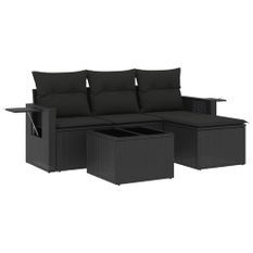 Salon de jardin 4 pcs avec coussins noir résine tressée