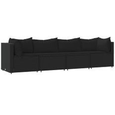 Salon de jardin 4 pcs avec coussins Noir Résine tressée