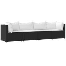 Salon de jardin 4 pcs avec coussins Noir Résine tressée