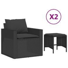 Salon de jardin 4 pcs avec coussins noir résine tressée