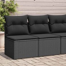 Salon de jardin 4 pcs avec coussins noir résine tressée acacia