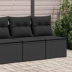 Salon de jardin 4 pcs avec coussins noir résine tressée acacia