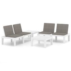 Salon de jardin 4 pcs avec coussins Plastique Blanc 2