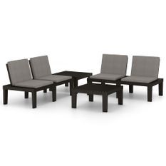Salon de jardin 4 pcs avec coussins Plastique Gris 3