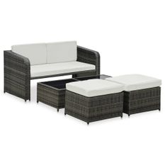 Salon de jardin 4 pcs avec coussins Résine tressée Anthracite