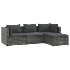 Salon de jardin 4 pcs avec coussins Résine tressée Gris 6