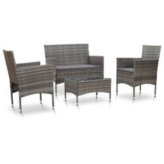 Salon de jardin 4 pcs avec coussins Résine tressée Gris 26