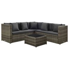Salon de jardin 4 pcs avec coussins Résine tressée Gris 21