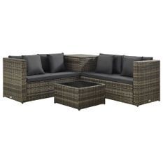 Salon de jardin 4 pcs avec coussins Résine tressée Gris 20