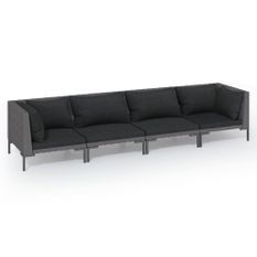 Salon de jardin 4 pcs avec coussins Résine tressée Gris foncé