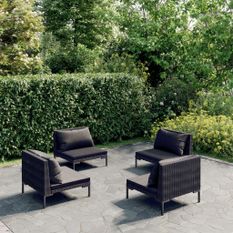 Salon de jardin 4 pcs avec coussins Résine tressée Gris foncé 3