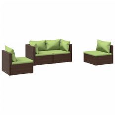 Salon de jardin 4 pcs avec coussins Résine tressée Marron 5