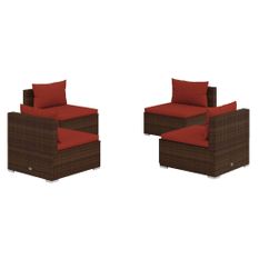 Salon de jardin 4 pcs avec coussins Résine tressée Marron 6