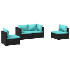 Salon de jardin 4 pcs avec coussins Résine tressée Noir 3