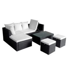 Salon de jardin 4 pcs avec coussins Résine tressée Noir 22