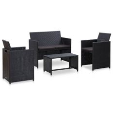 Salon de jardin 4 pcs avec coussins Résine tressée Noir 13