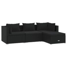 Salon de jardin 4 pcs avec coussins Résine tressée Noir 6