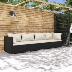 Salon de jardin 4 pcs avec coussins Résine tressée Noir